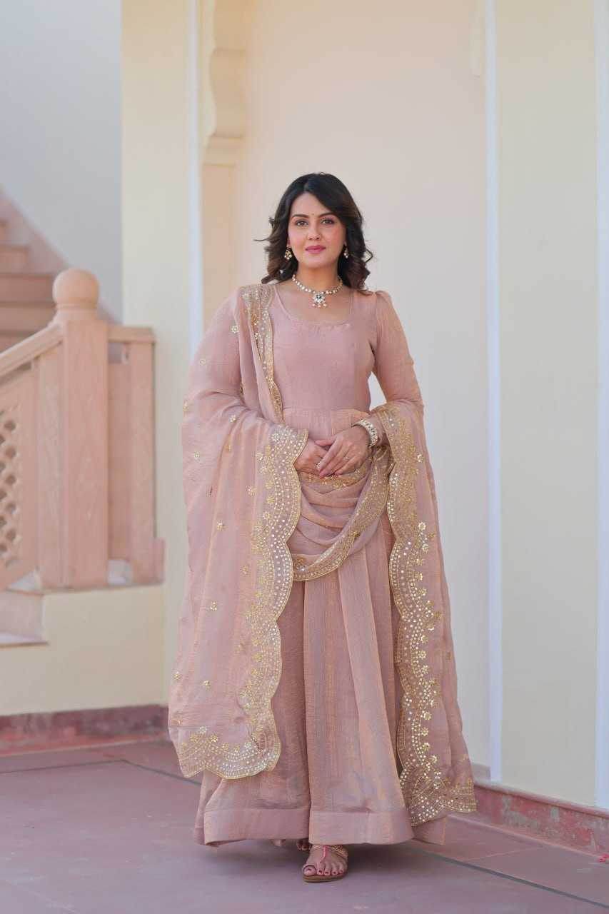 Chiffon Full Sleeve Gown With Dupatta - MYLUXURY LANE ENTERPRISE